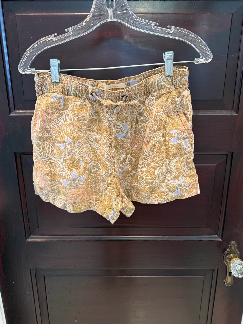 Cynthia Rowley Linen Floral Leaf Drawstring and Elastic Shorts S